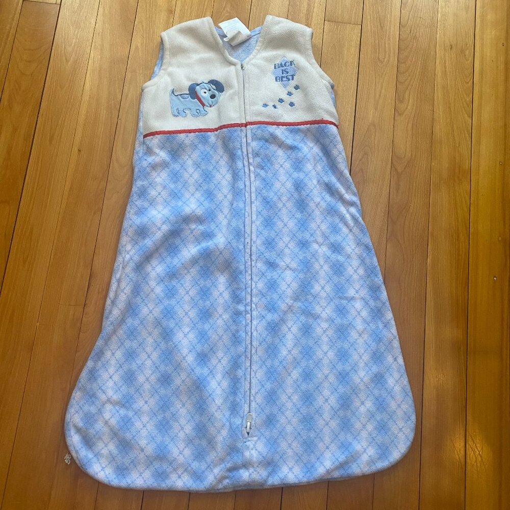 Halo Blue & White Plaid Fleece Sleep Sack w/‎ Puppy design Size Small G6